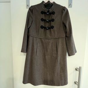 Marc Jacobs 3/4 Sleeve Wool Brown Dress with Toggle Buttons and Pockets. Size 8.